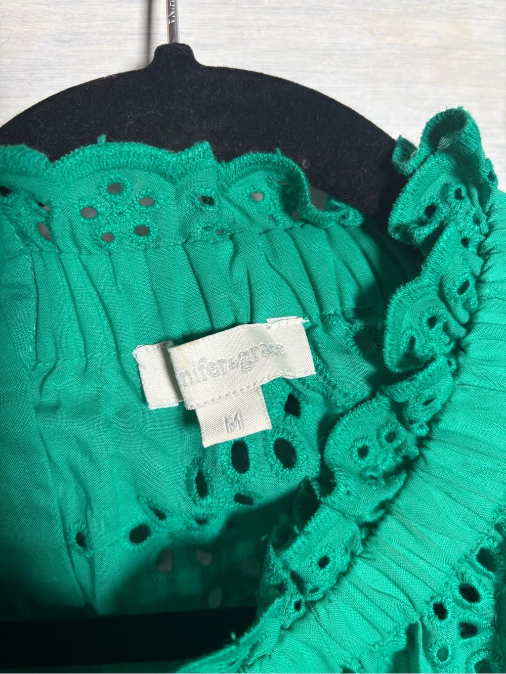 Jennifer & Grace Kelly Green Eyelet Ruffle Top High Neck Romantic Polished Chic - Picture 7 of 8